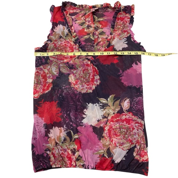 Y2K Sweet Pea Micro Mesh Floral Tank Top Blouse Womens Medium Fairy Sheer Ruffle - Picture 5 of 6
